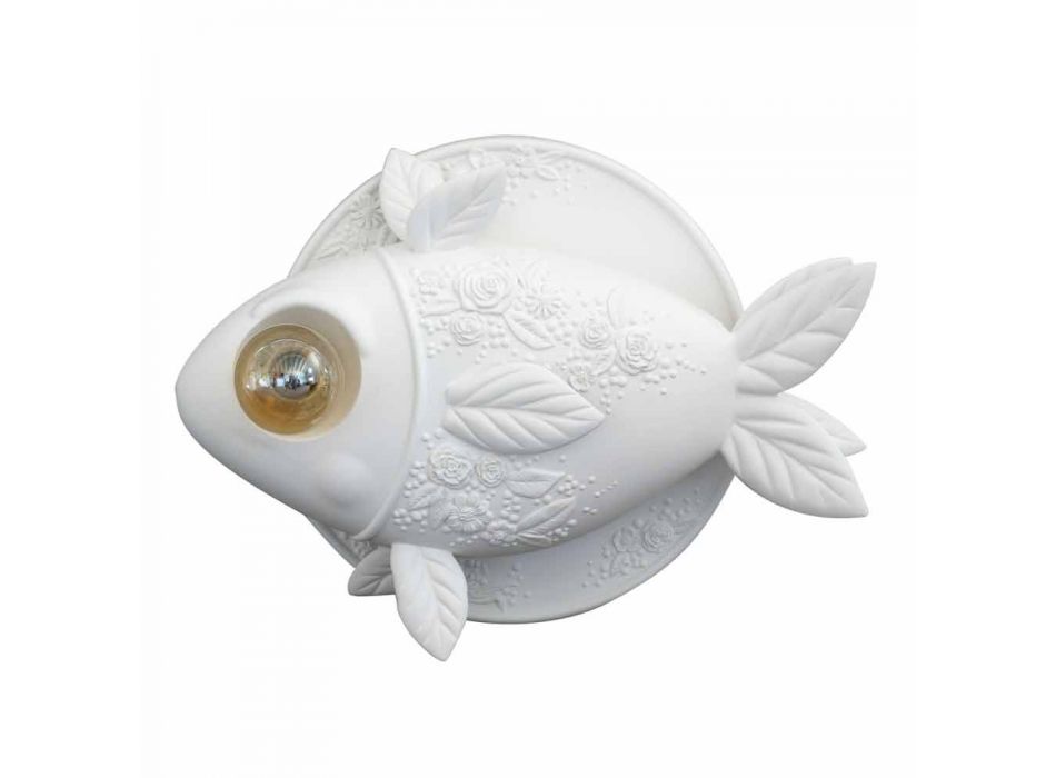 Arandela de Parede em Design de Cerâmica Branco Mate com Peixe Decorado - Peixe Viadurini