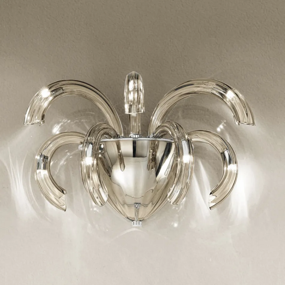 Candeeiro de parede artesanal em vidro veneziano e metal feito na Itália - Jason Viadurini