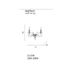 Candeeiro de parede clássico 2 luzes em vidro branco feito à mão na Itália - Malásia Viadurini