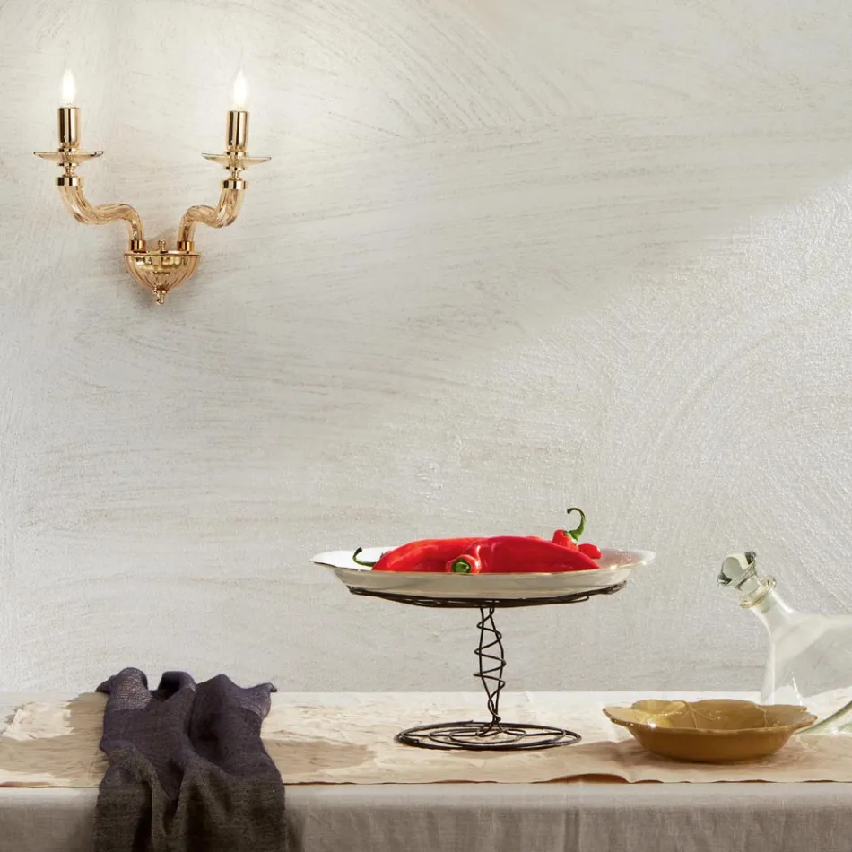 Candeeiro de Parede Clássico 2 Luzes em Vidro Rigaton Feito à Mão e Metal - Fievole Viadurini