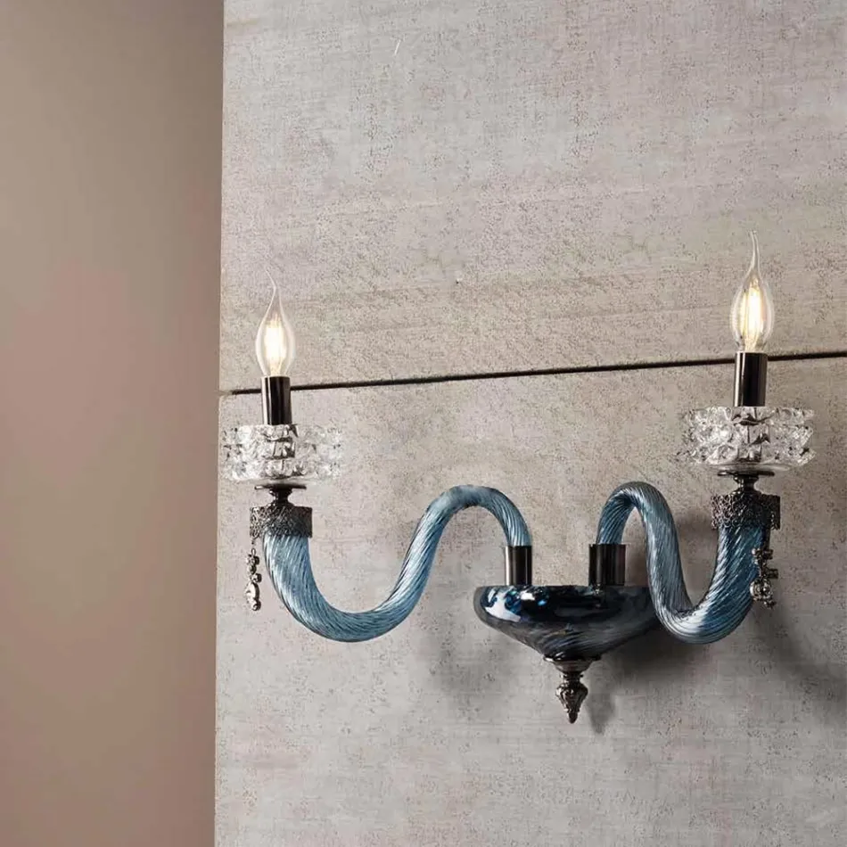 Candeeiro de Parede Clássico 2 Luzes Feito à Mão em Vidro Luxo Feito na Itália - Salina Viadurini