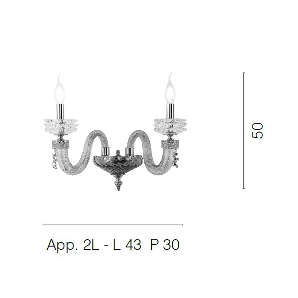Candeeiro de Parede Clássico 2 Luzes Feito à Mão em Vidro Luxo Feito na Itália - Salina Viadurini
