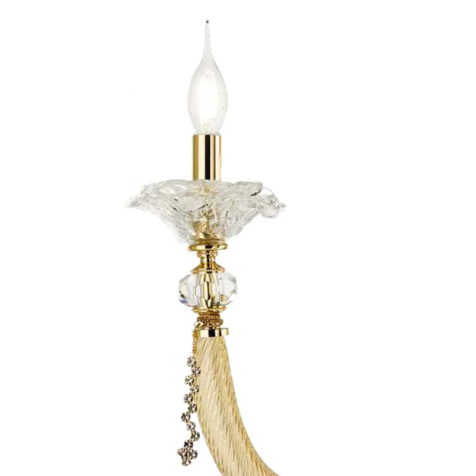 Candeeiro de Parede Clássico 2 Luzes Vidro Soprado e Detalhes Florais - Bluminda Viadurini