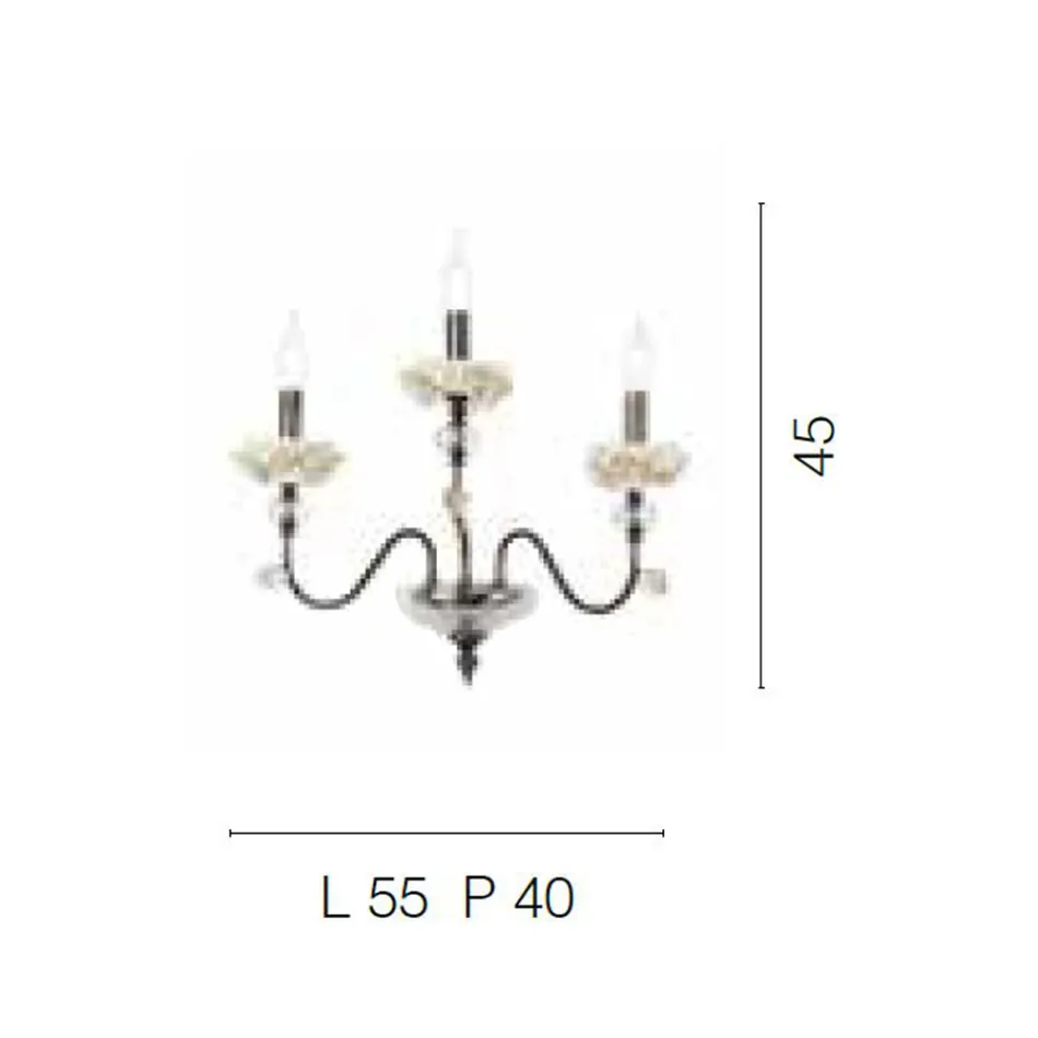 Candeeiro de Parede Clássico 3 Luzes em Porcelana e Vidro Soprado Luxo - Eteria Viadurini