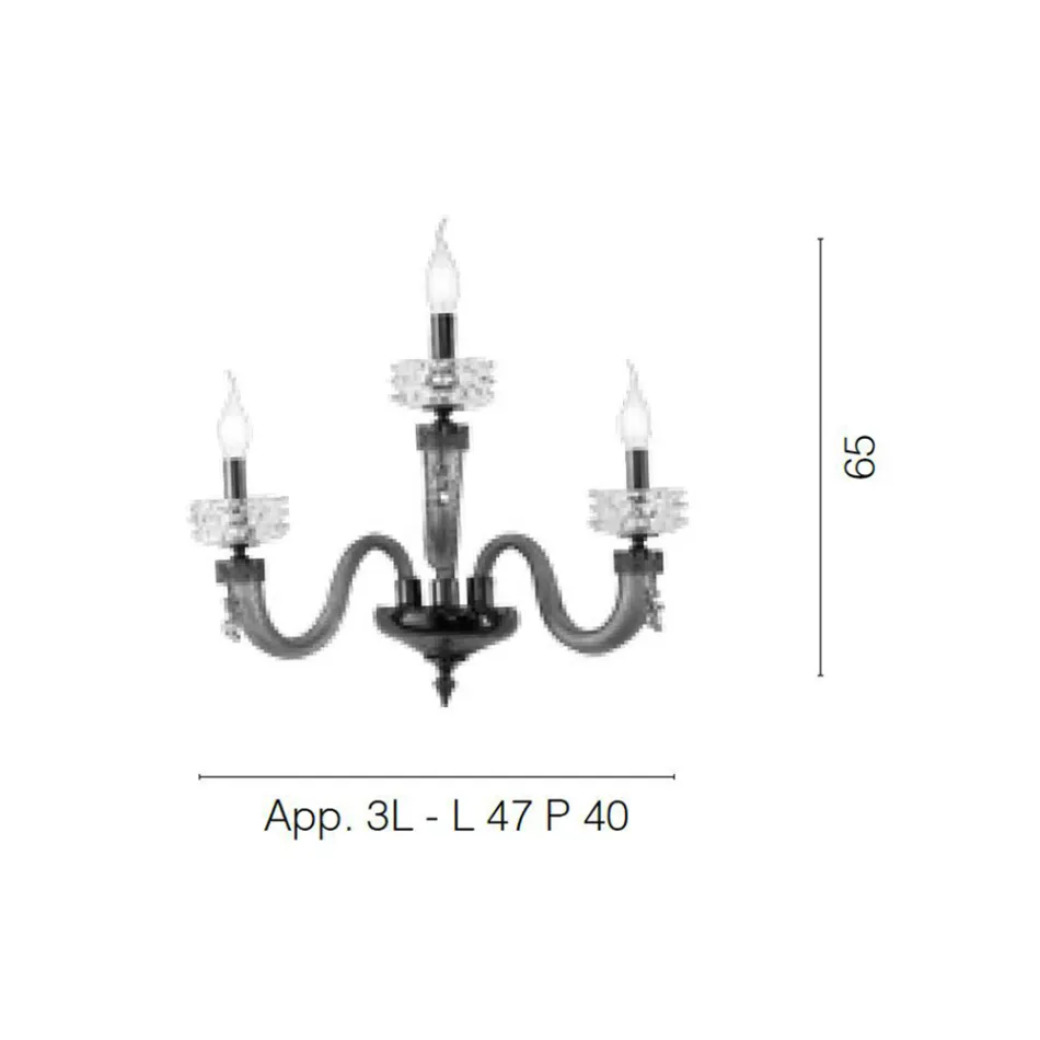Candeeiro de Parede Clássico 3 Luzes Feito à Mão em Vidro Luxo Feito na Itália - Salina Viadurini