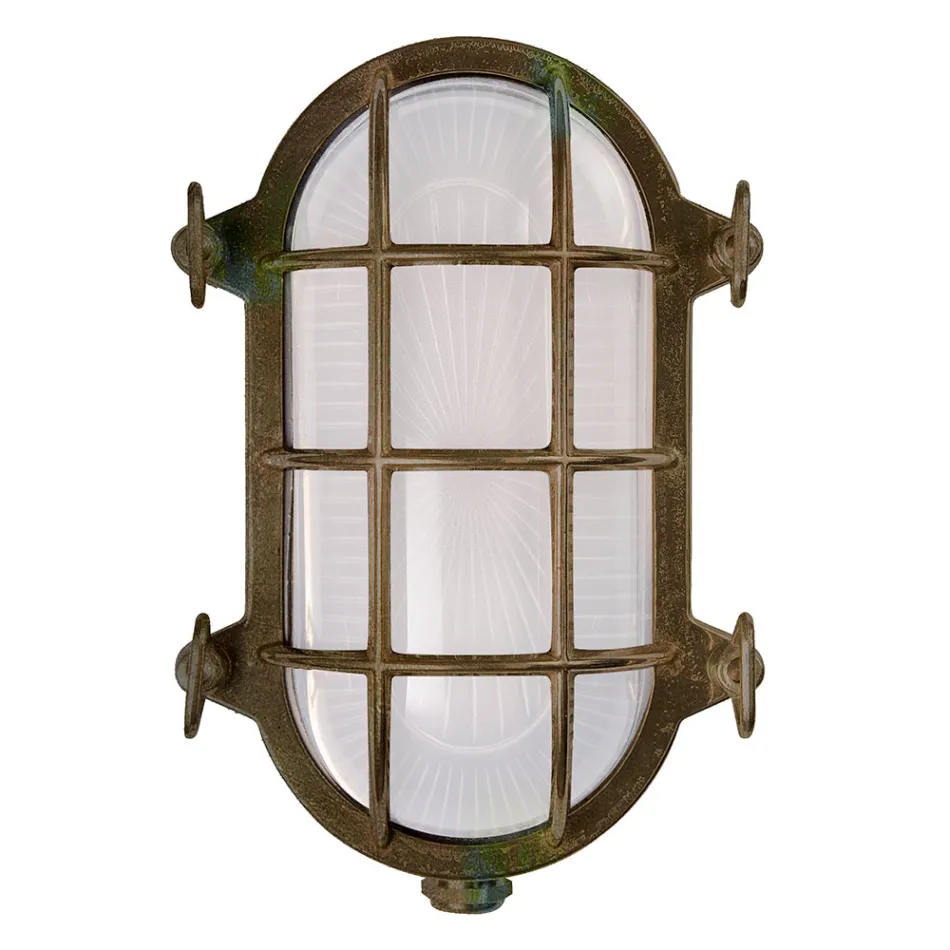 Luminária de parede externa vintage em latão com vidro opalino/transparente - Siren Viadurini