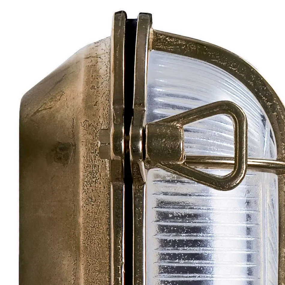 Luminária de parede externa vintage em latão com vidro opalino/transparente - Siren Viadurini