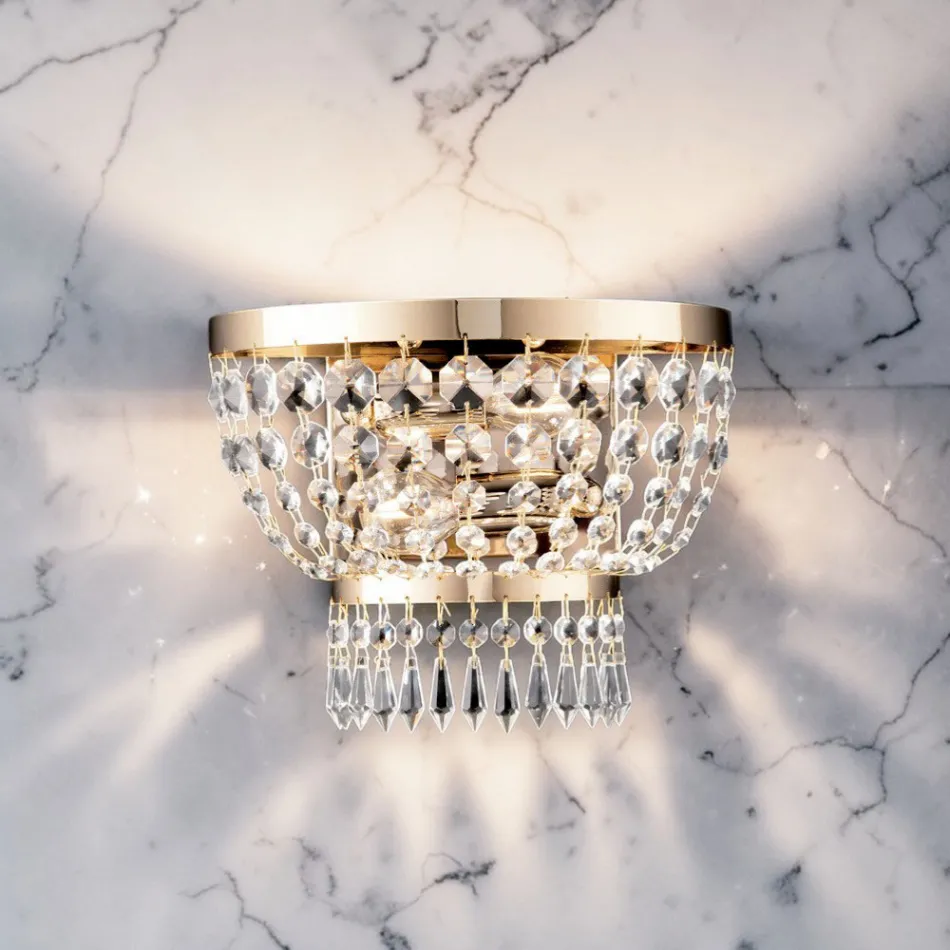 Arandela de parede em ferro dourado com strass, fabricada na Itália - Áustria Viadurini