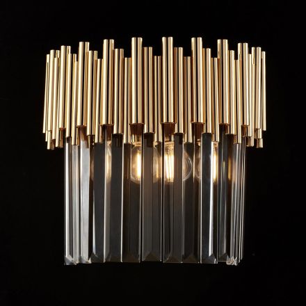 Arandela de ferro dourado com strass, fabricada na Itália, para decoração de interiores - Paris Viadurini