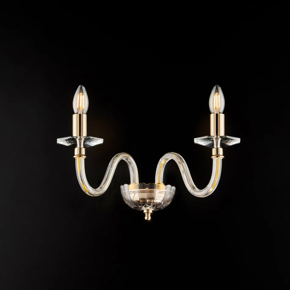 Luminária de parede em ferro dourado com vidro, fabricada na Itália, para decoração de interiores - Innsbruck Viadurini