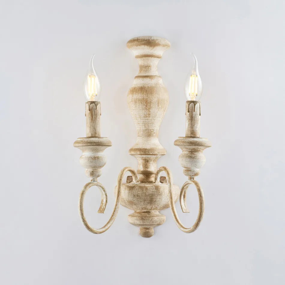 Luminárias de parede em madeira e ferro laqueado, fabricadas na Itália, para decoração de interiores - Toscana Viadurini