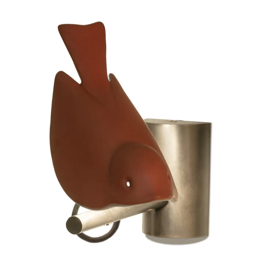 Aplique em Majólica Toscana Esmaltada e Metal Fabricado na Itália - Uccellino Viadurini