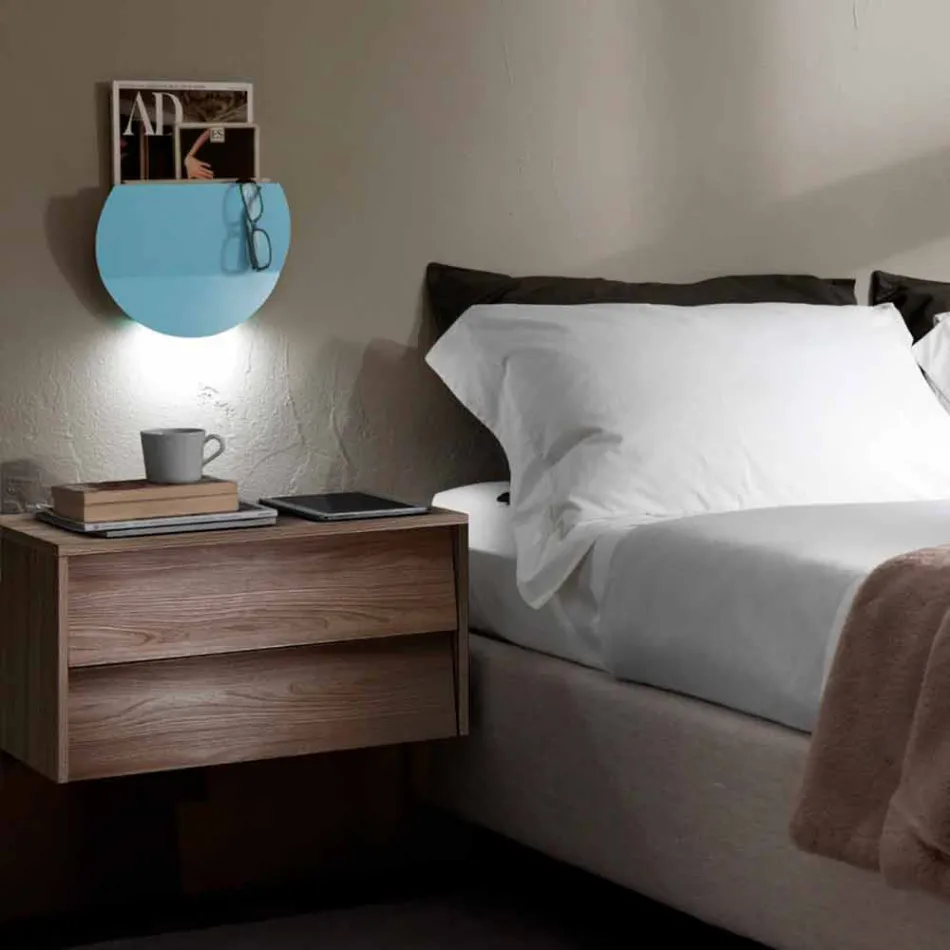 Candeeiro de parede moderno com compartimento de revista, USB e luz LED Made in Italy - Foster Viadurini