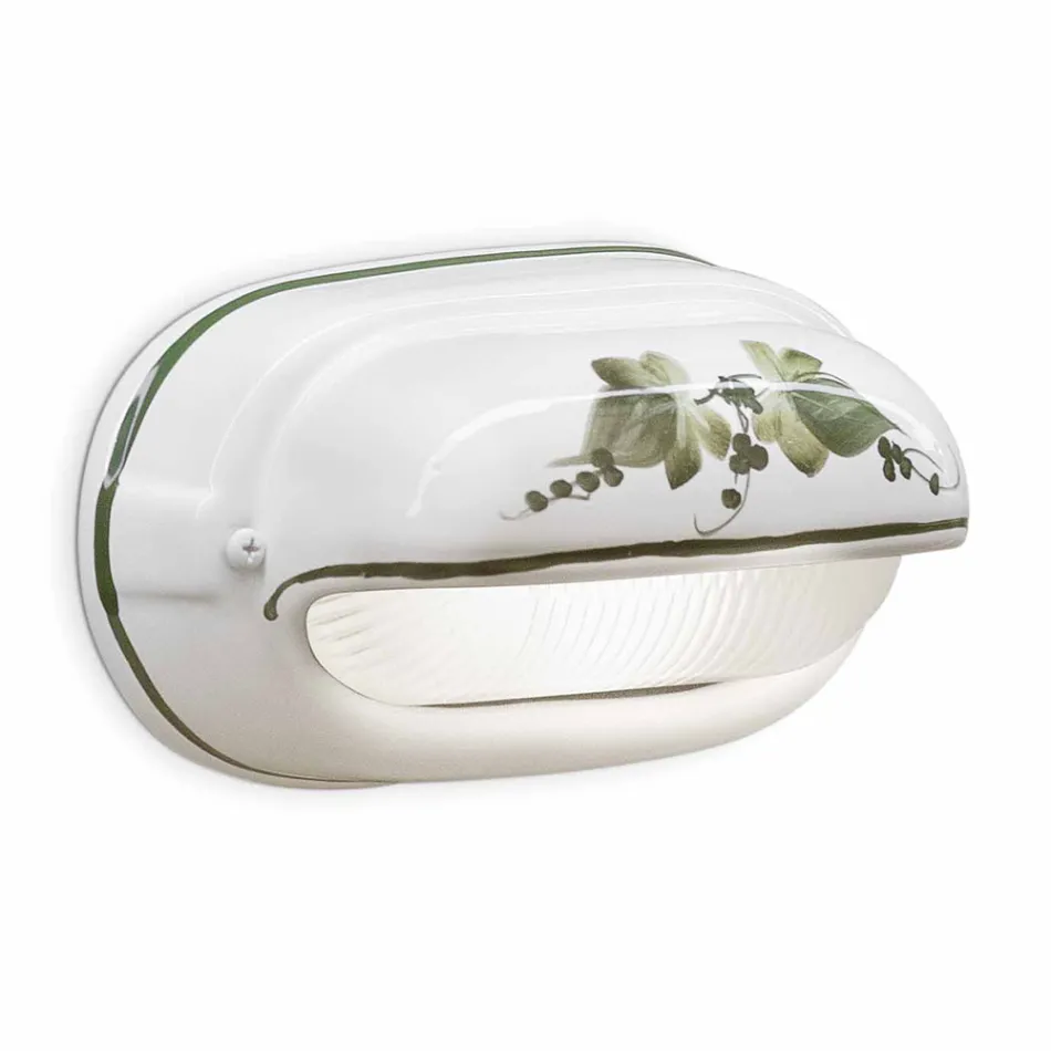 Lâmpada de parede horizontal para exterior em cerâmica pintada à mão - Brindisi Viadurini