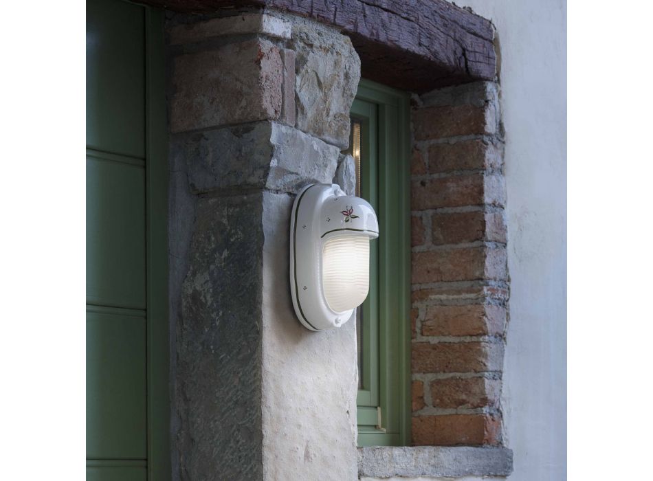 Candeeiro de parede vertical para exterior em cerâmica pintada à mão - Brindisi Viadurini