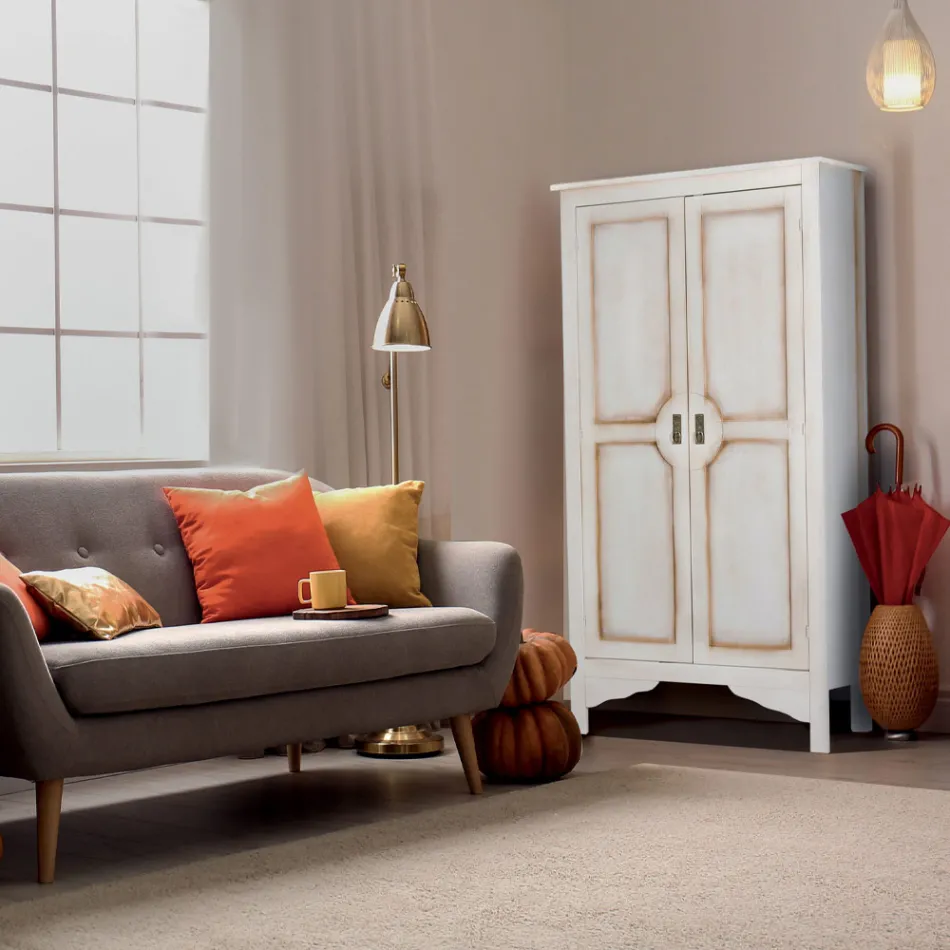 Armário de madeira branca patinada com 2 portas Made in Italy - Agni Viadurini