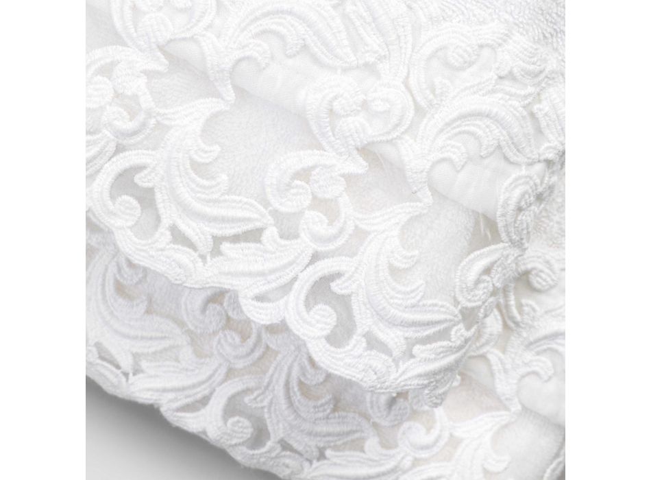 Toalhas felpudas de algodão branco com renda 2 peças de luxo italiano - casamentos Viadurini