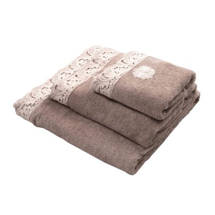 Toalhas de rosto de algodão e renda Armonia, toalhas de hóspedes e toalhas de banho - Frollo Viadurini