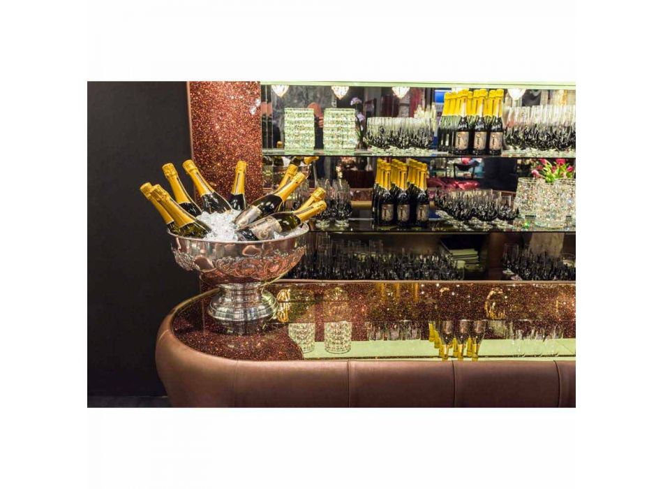 Balcão de bar com tampo de vidro brilhante feito na Itália, luxo - Calcutá Viadurini