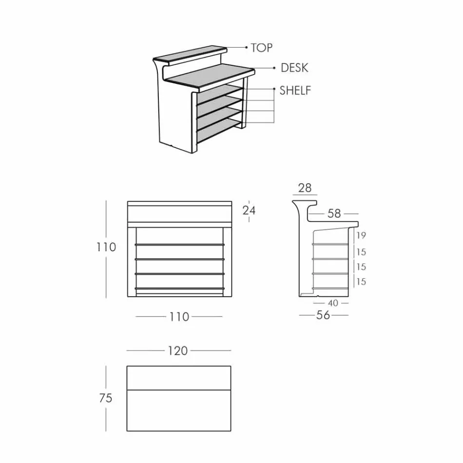 Bar de estilo moderno contador Slide Break Line brilhante feito na Itália Viadurini