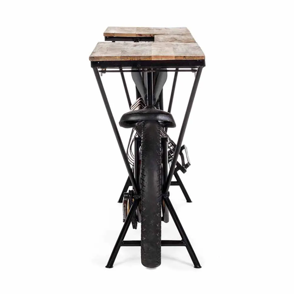 Barra de Console de Design Moderno em Madeira de Manga e Motocicleta de Aço - Chalota Viadurini