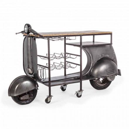 Consola Bar em Madeira Manga e Vespa em Aço de Design Moderno - Chalota Viadurini