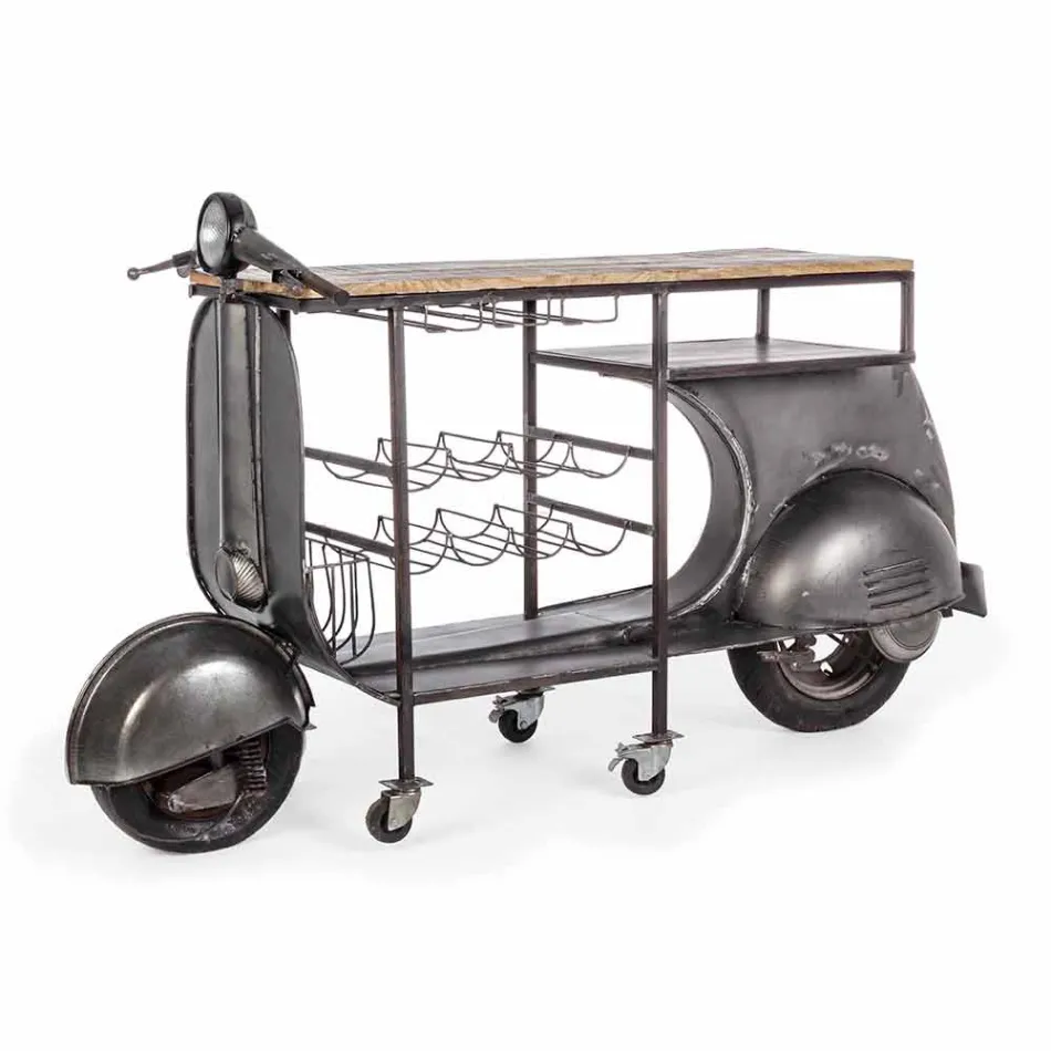 Consola Bar em Madeira Manga e Vespa em Aço de Design Moderno - Chalota Viadurini