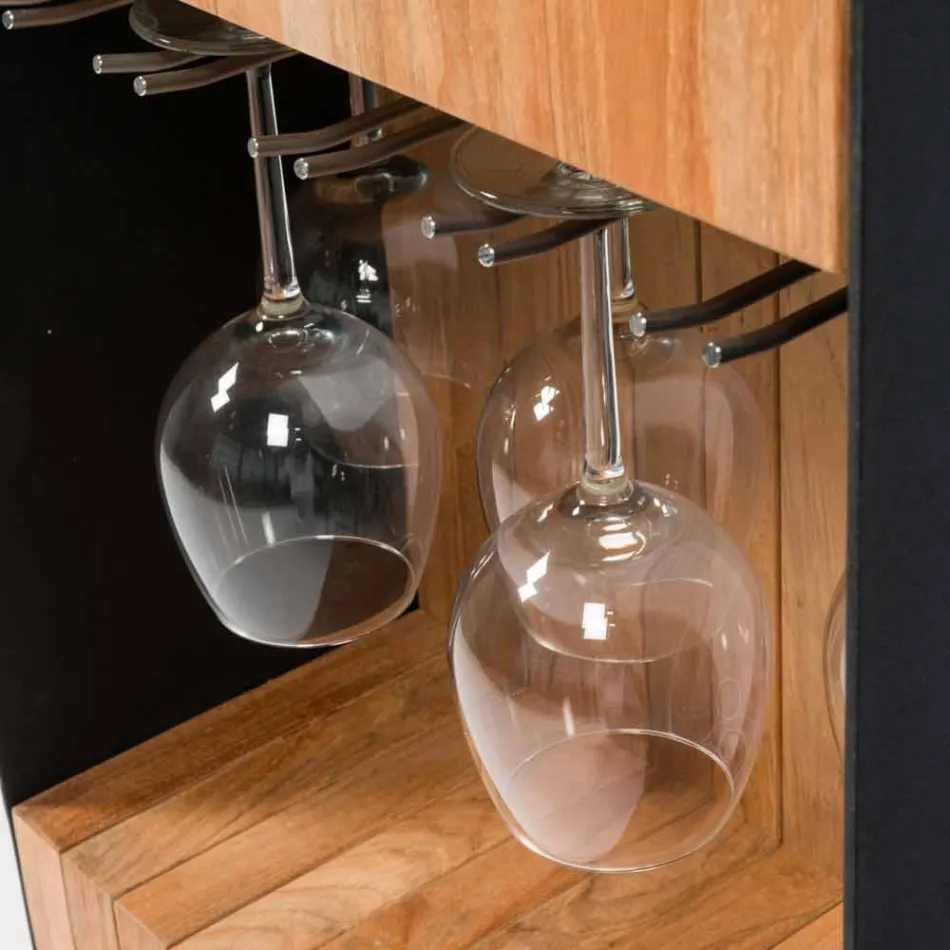 Design moderno de barra móvel sobre rodas com mesa de madeira e aço - Giancalliope Viadurini