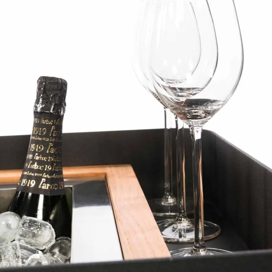 Design moderno de barra móvel sobre rodas com mesa de madeira e aço - Giancalliope Viadurini