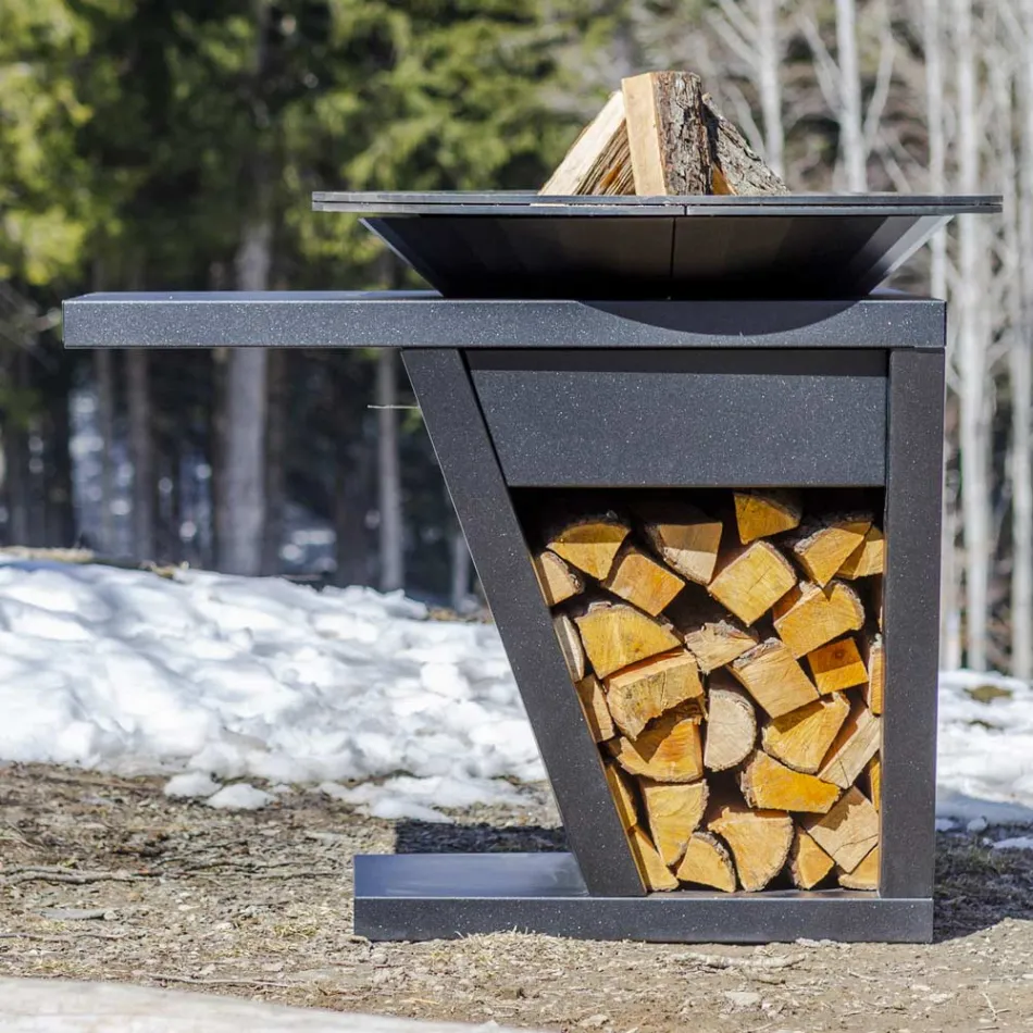 Com placa de cozinha e compartimento para madeira - Giorgione Viadurini