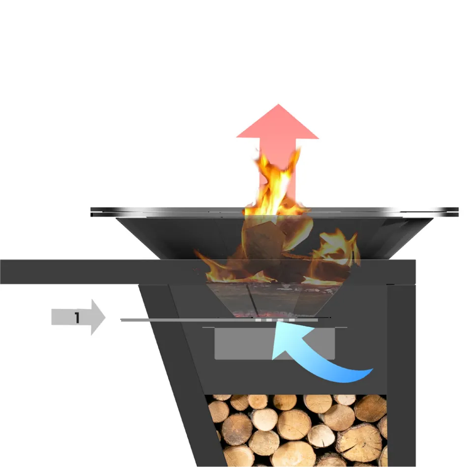 Com placa de cozinha e compartimento para madeira - Giorgione Viadurini