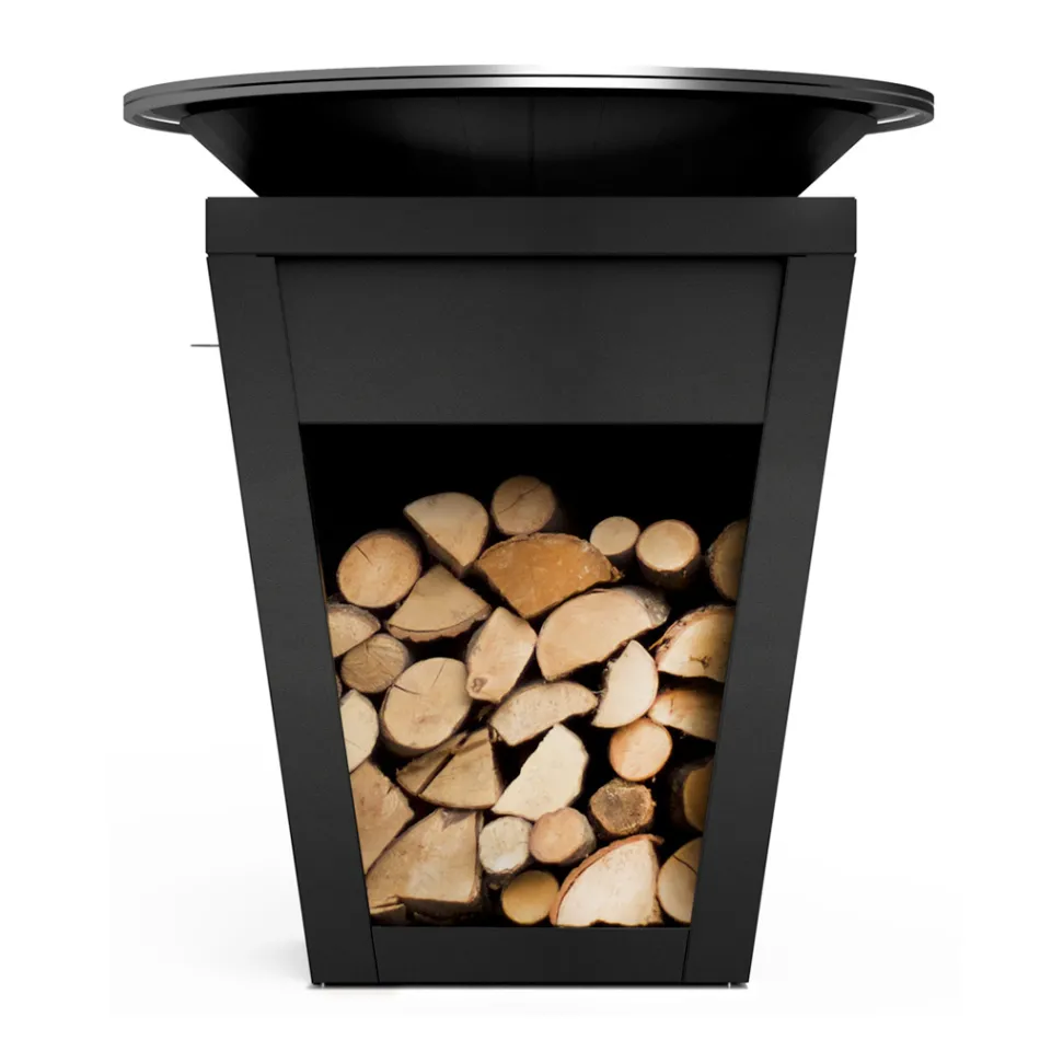 Churrasqueira a lenha com placa de cozinha e compartimento de madeira - Ferran Viadurini