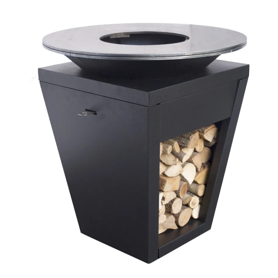 Churrasqueira a lenha com placa de cozinha e compartimento de madeira - Ferran Viadurini