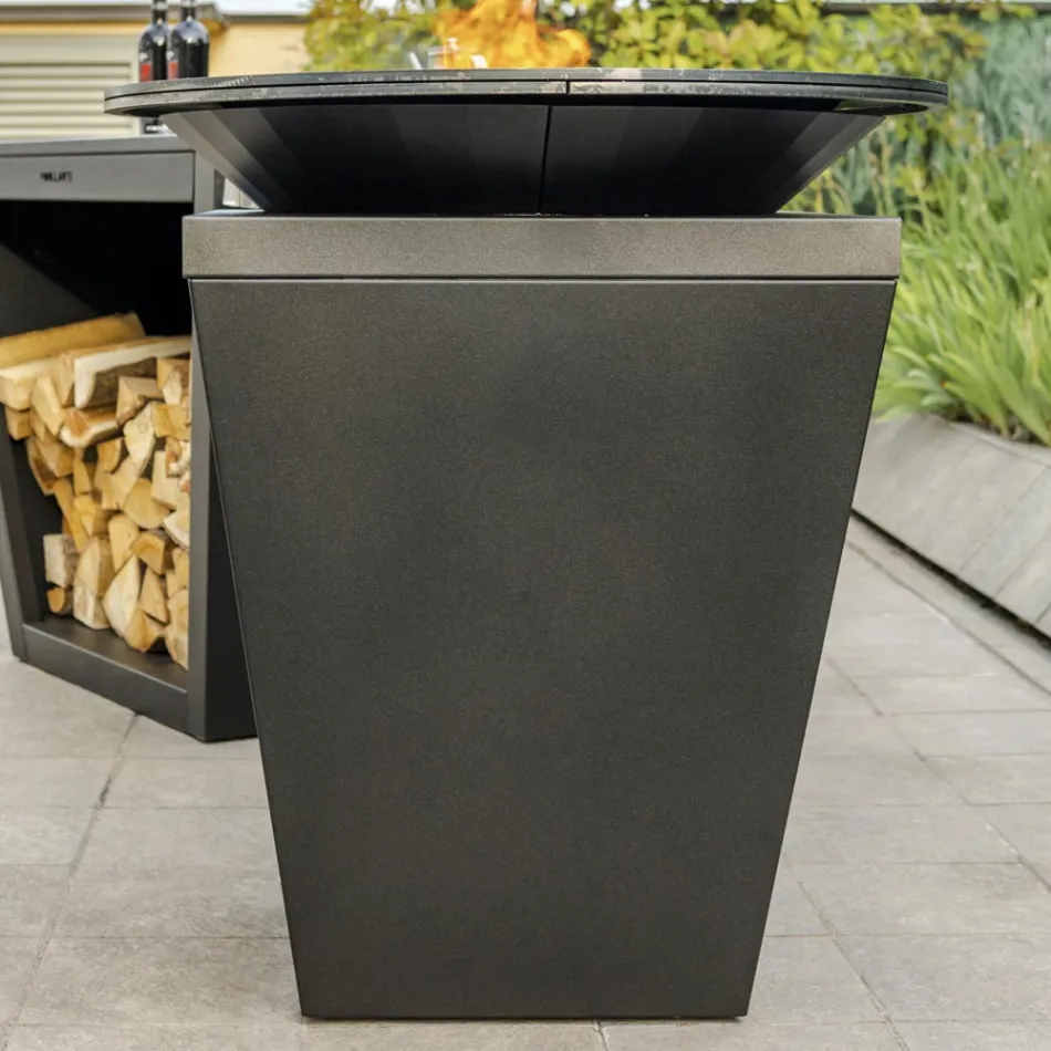 Churrasqueira a lenha com placa de cozinha e compartimento de madeira - Ferran Viadurini