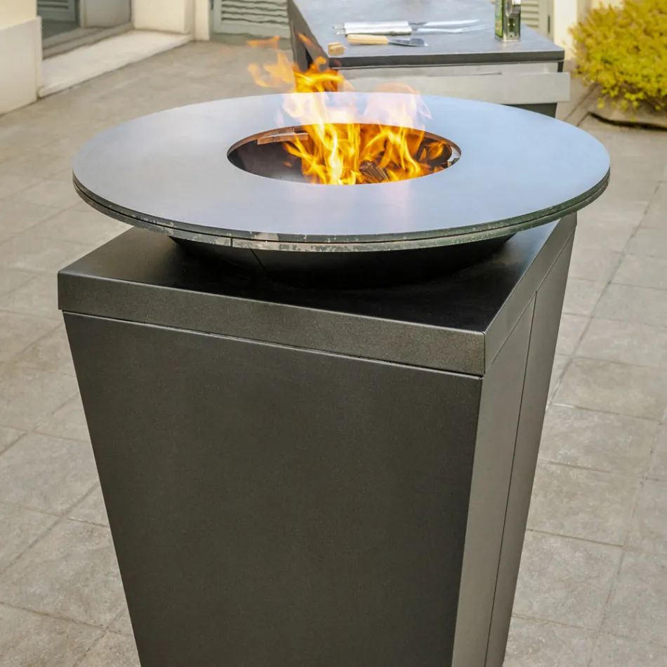 Churrasqueira a lenha com placa de cozinha e compartimento de madeira - Ferran Viadurini