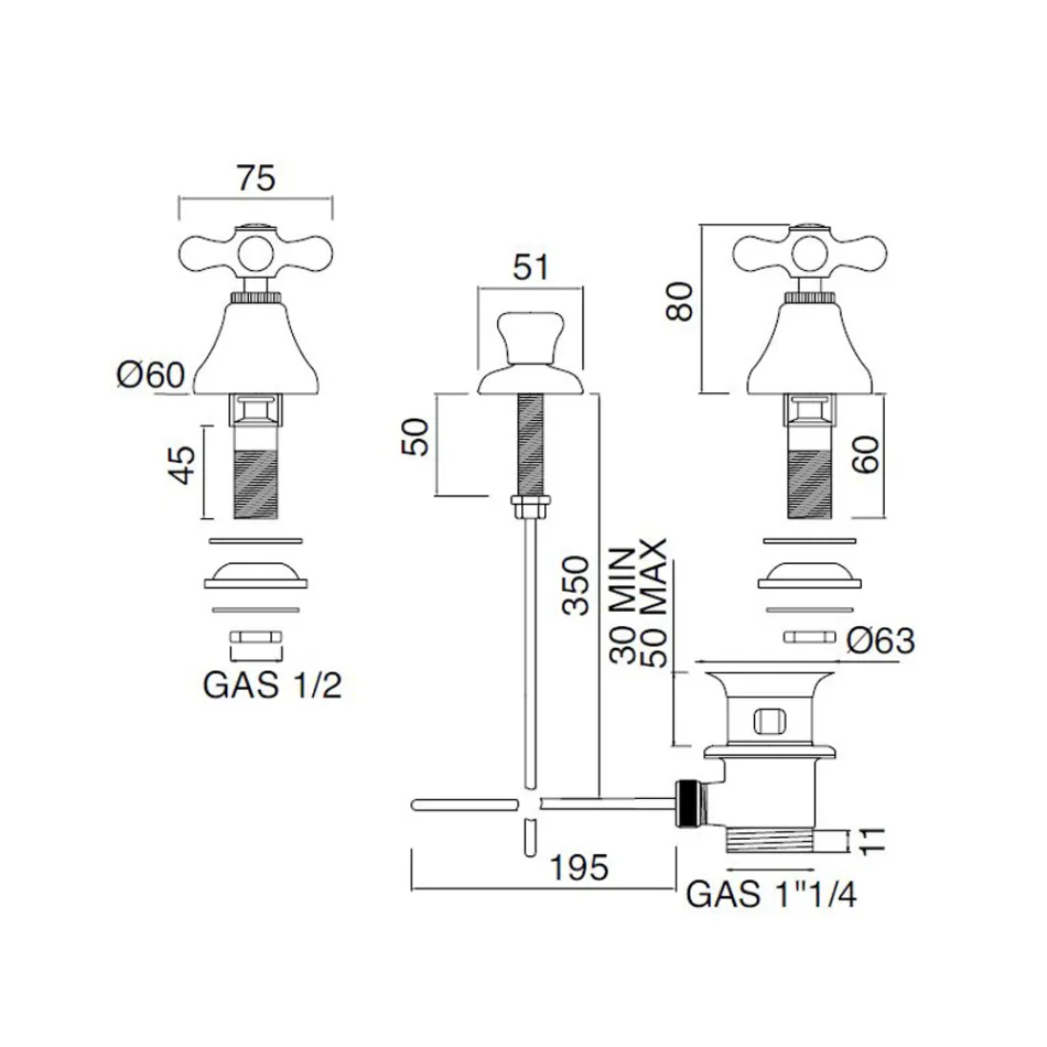 Dreno misturador para bidê com 3 furos Entrega interna latão artesanal - Ercolina Viadurini