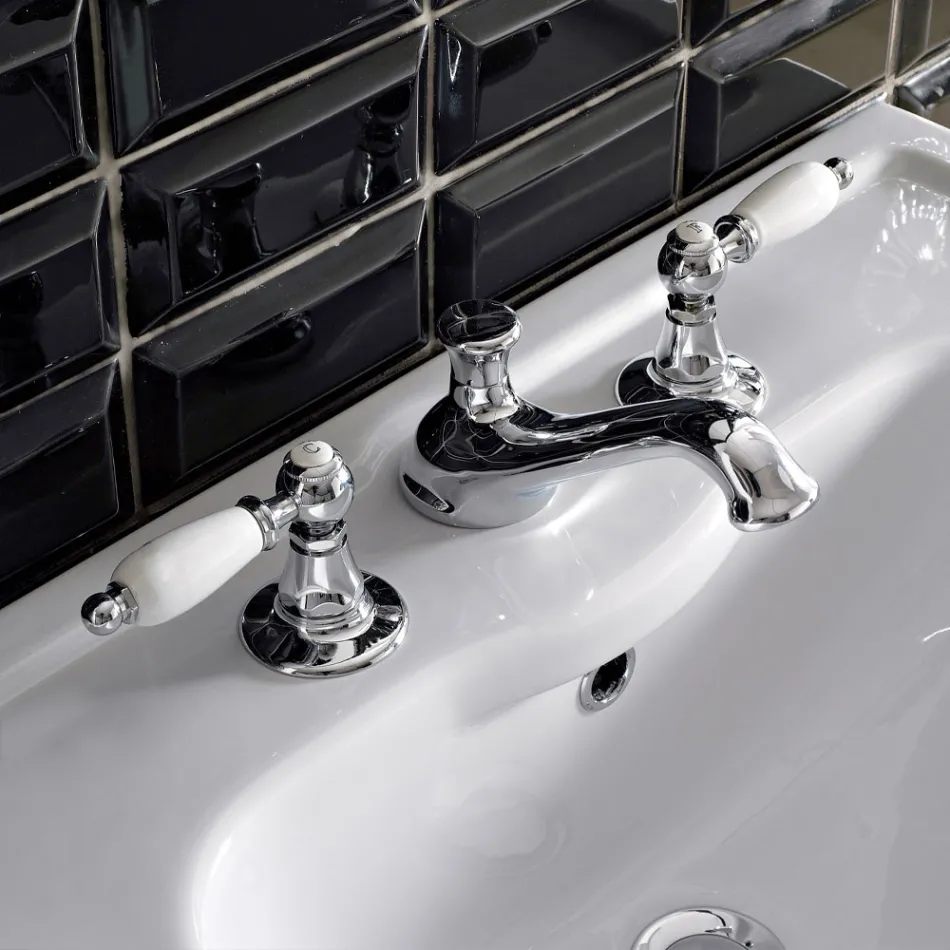 Misturador para lavatório com 3 furos com alavancas estilo clássico em latão artesanal - Noriana Viadurini