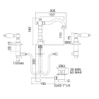 Misturador para lavatório com 3 furos e ralo de latão estilo clássico artesanal - Noriana Viadurini