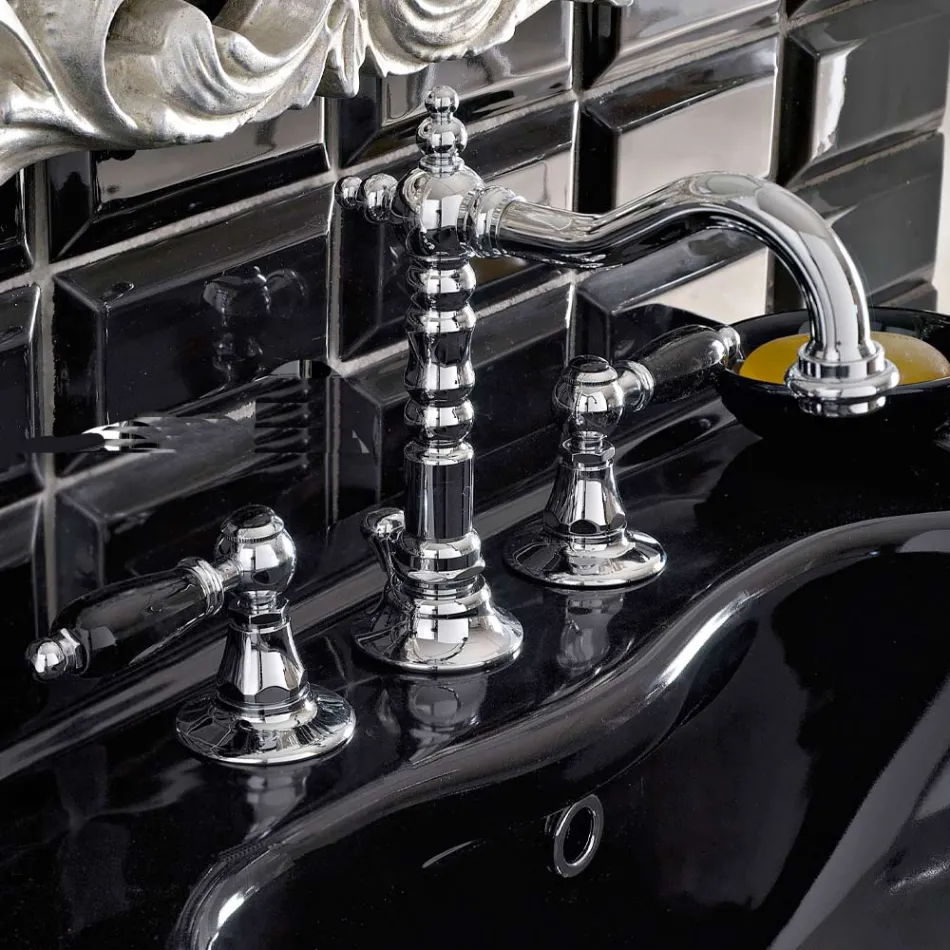 Misturador para lavatório com 3 furos e ralo de latão estilo clássico artesanal - Noriana Viadurini