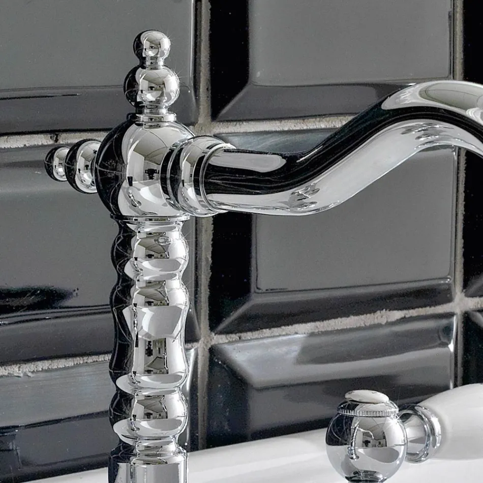 Misturador para lavatório com 3 furos e ralo de latão estilo clássico artesanal - Noriana Viadurini