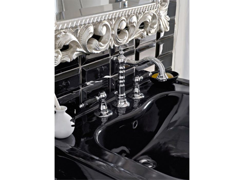 Misturador para lavatório com 3 furos e ralo de latão estilo clássico artesanal - Noriana Viadurini