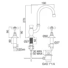 Misturador para lavatório com 3 furos e bico alto em latão clássico artesanal - Fioretta Viadurini