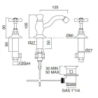 Misturador para lavatório com 3 furos e ralo clássico feito à mão em latão - Fioretta Viadurini