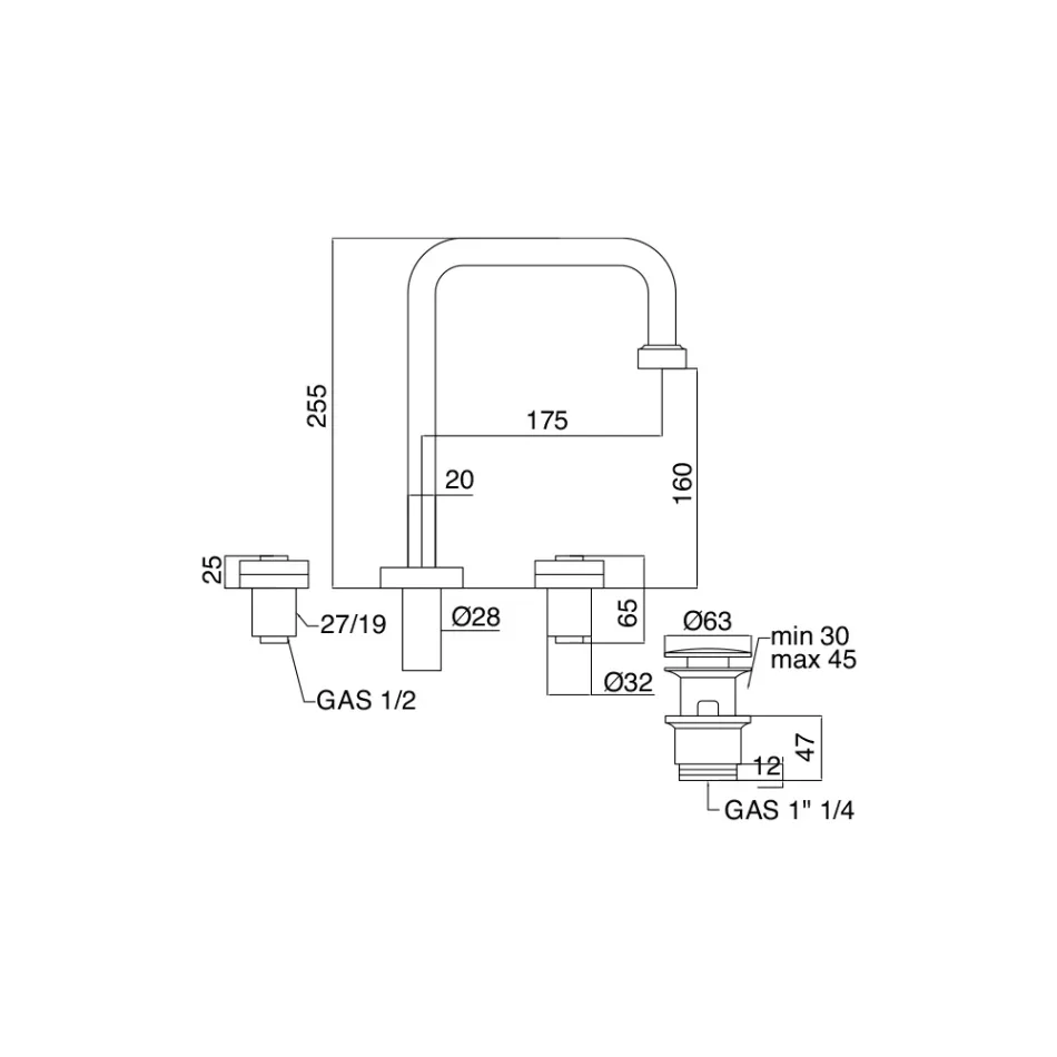 Moderno misturador de bacia de 3 furos com resíduos fabricado na Itália - Quito Viadurini