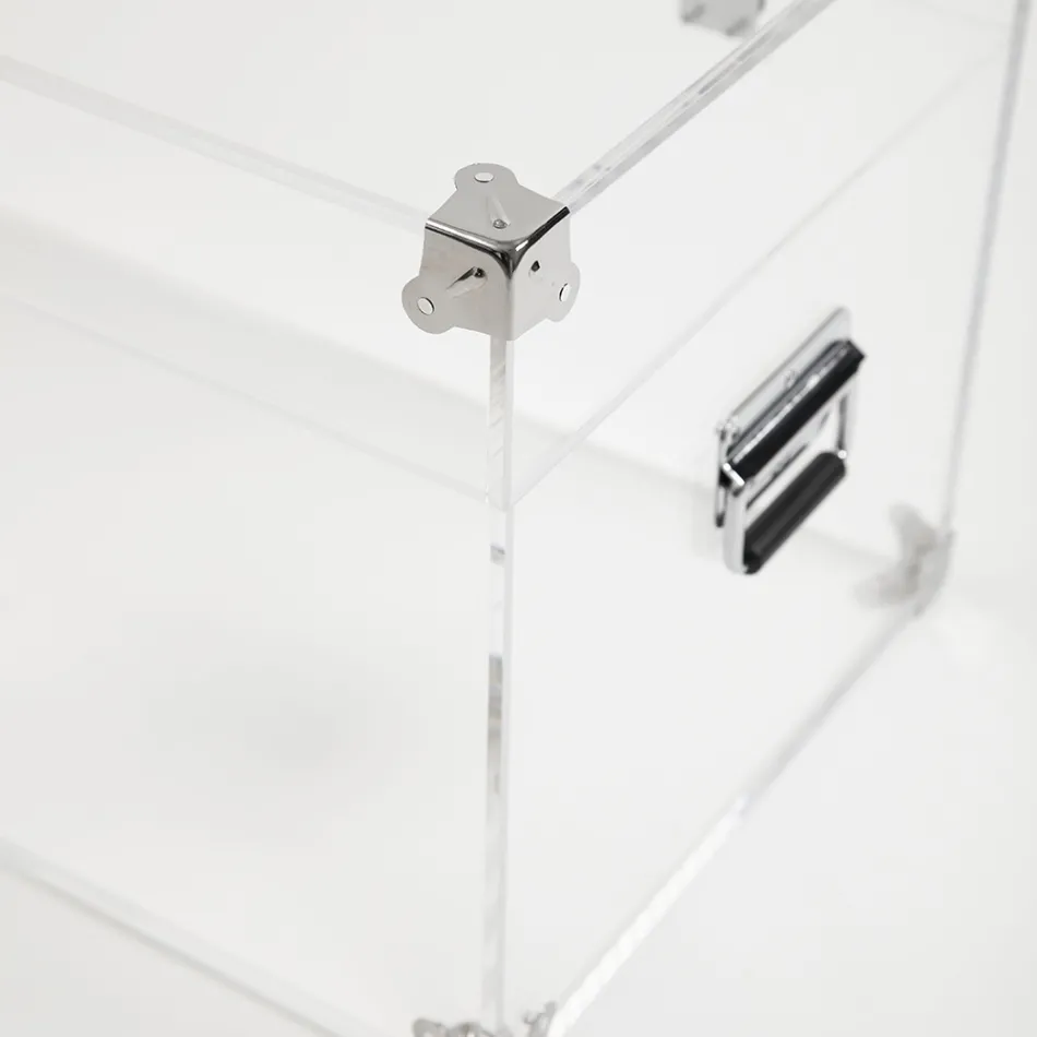 Baú Design em Cristal Acrílico Transparente e Aço Moderno - Dante Viadurini