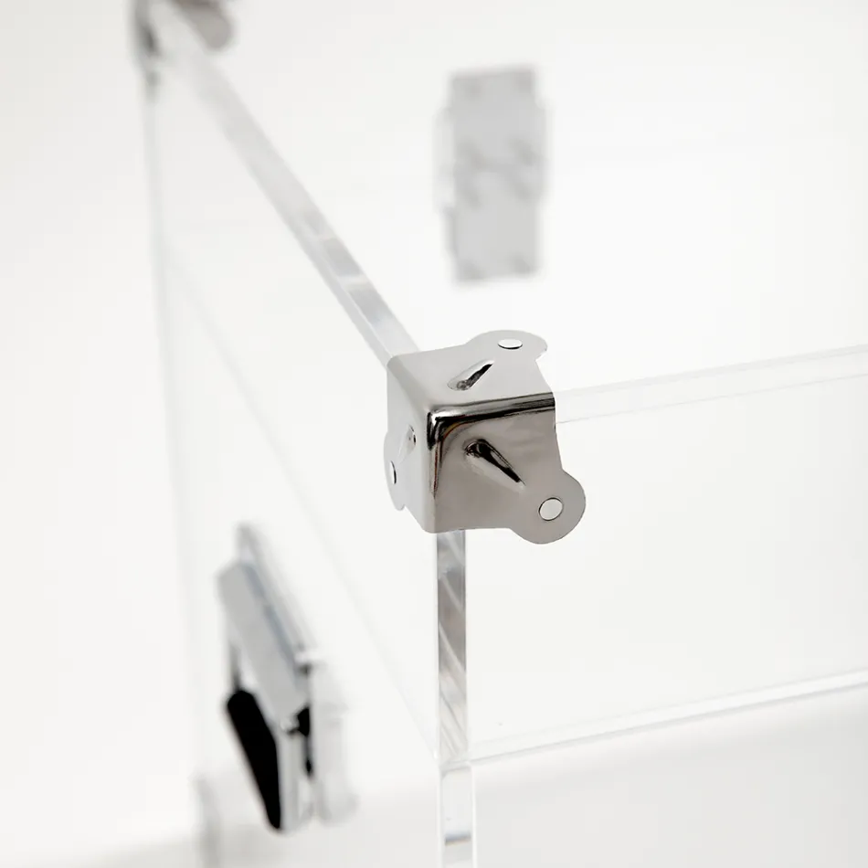 Baú Design em Cristal Acrílico Transparente e Aço Moderno - Dante Viadurini