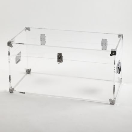 Baú Design em Cristal Acrílico Transparente e Aço Moderno - Dante Viadurini