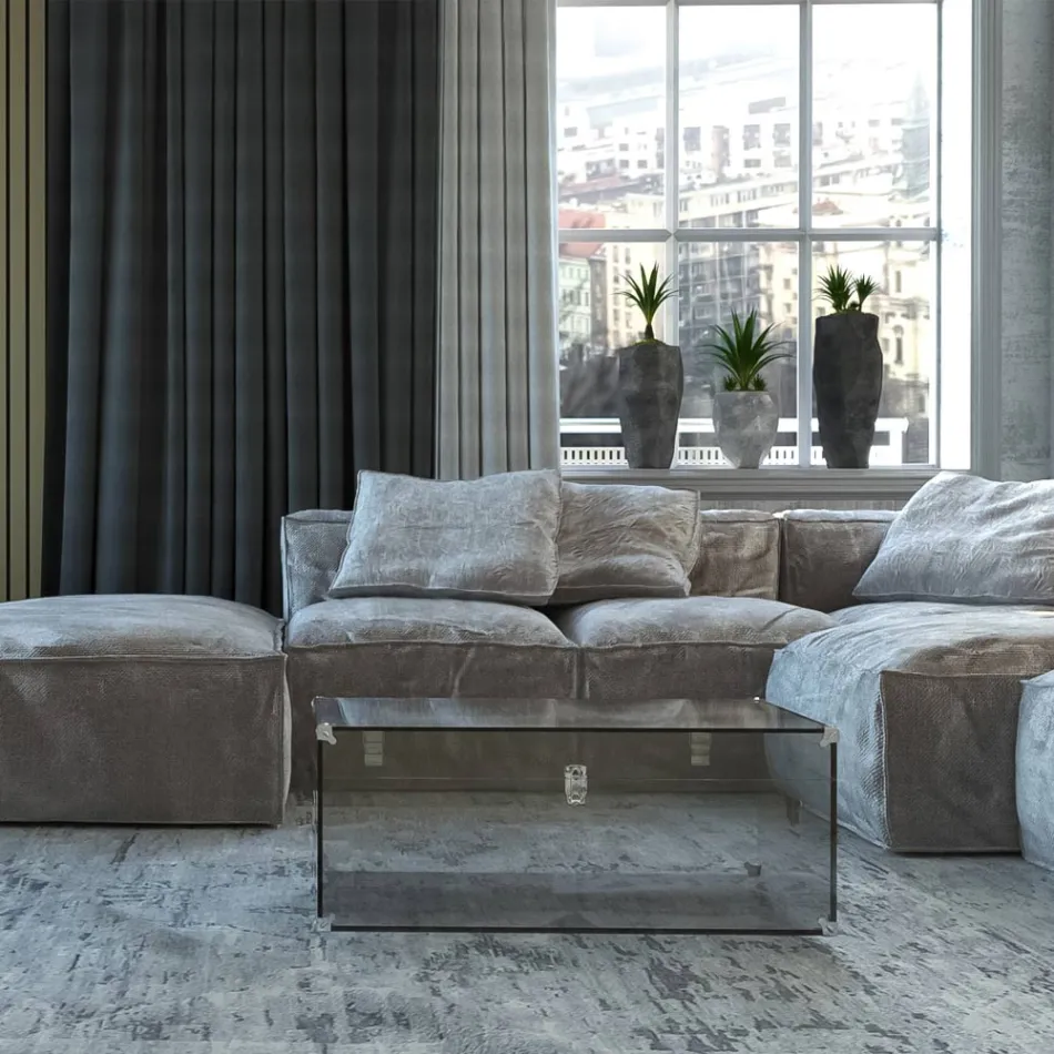 Baú em Cristal Acrílico Transparente ou Fumado e Aço Moderno - Dante Viadurini