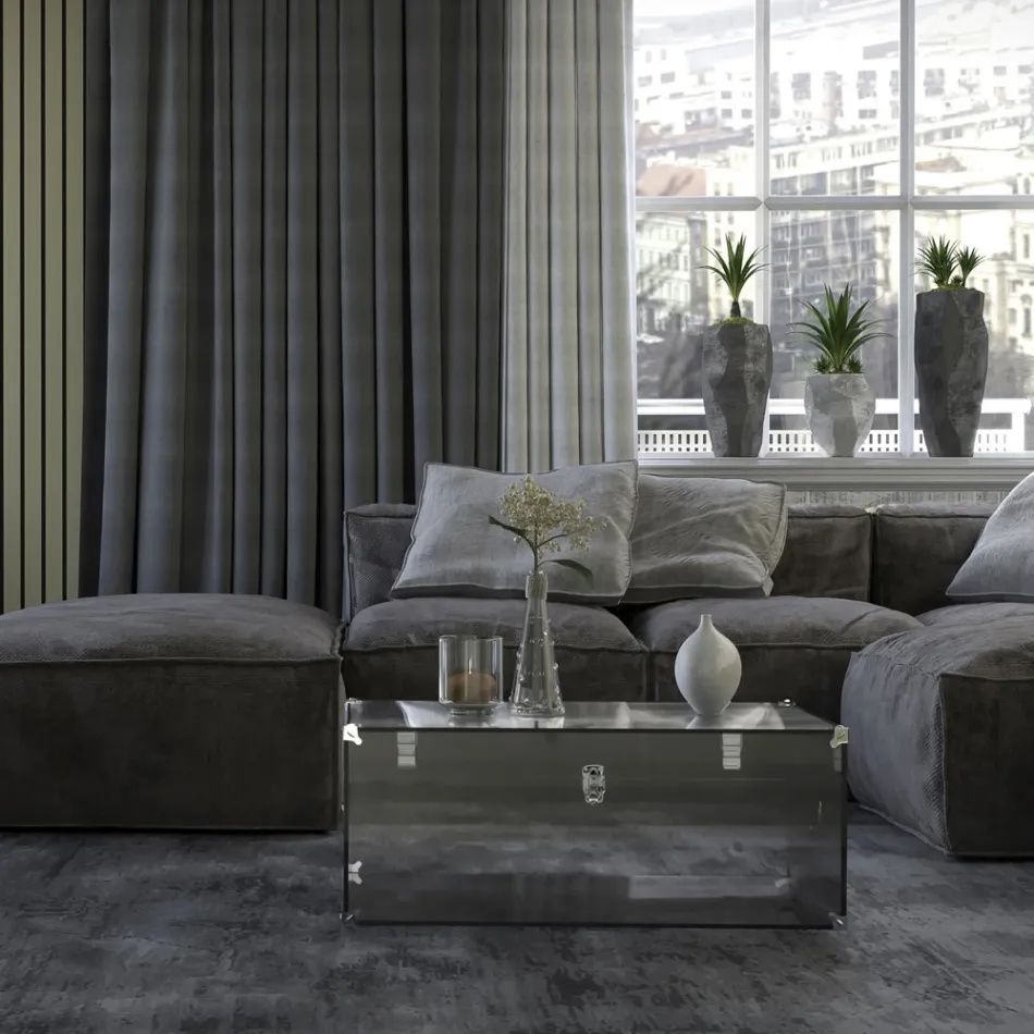 Baú em Cristal Acrílico Transparente ou Fumado e Aço Moderno - Dante Viadurini