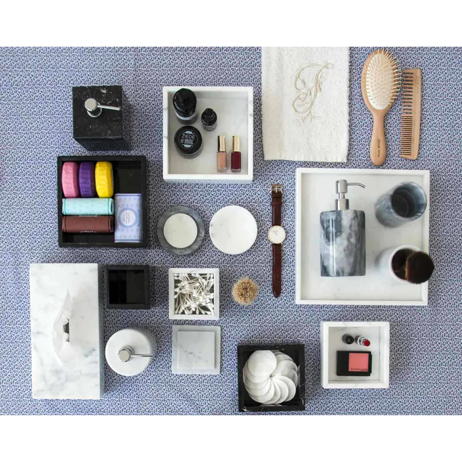 Porta-escova de dentes de vidro em mármore Paonazzo fabricado na Itália - Limba Viadurini